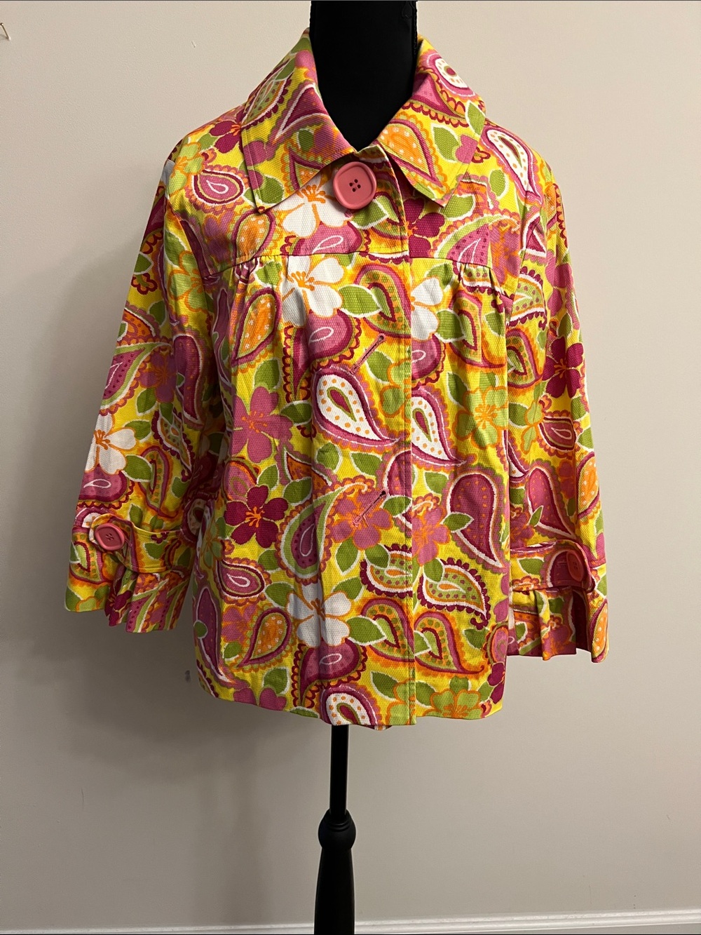 Colorful Paisley Print Women's Jacket - Pink & Yellow